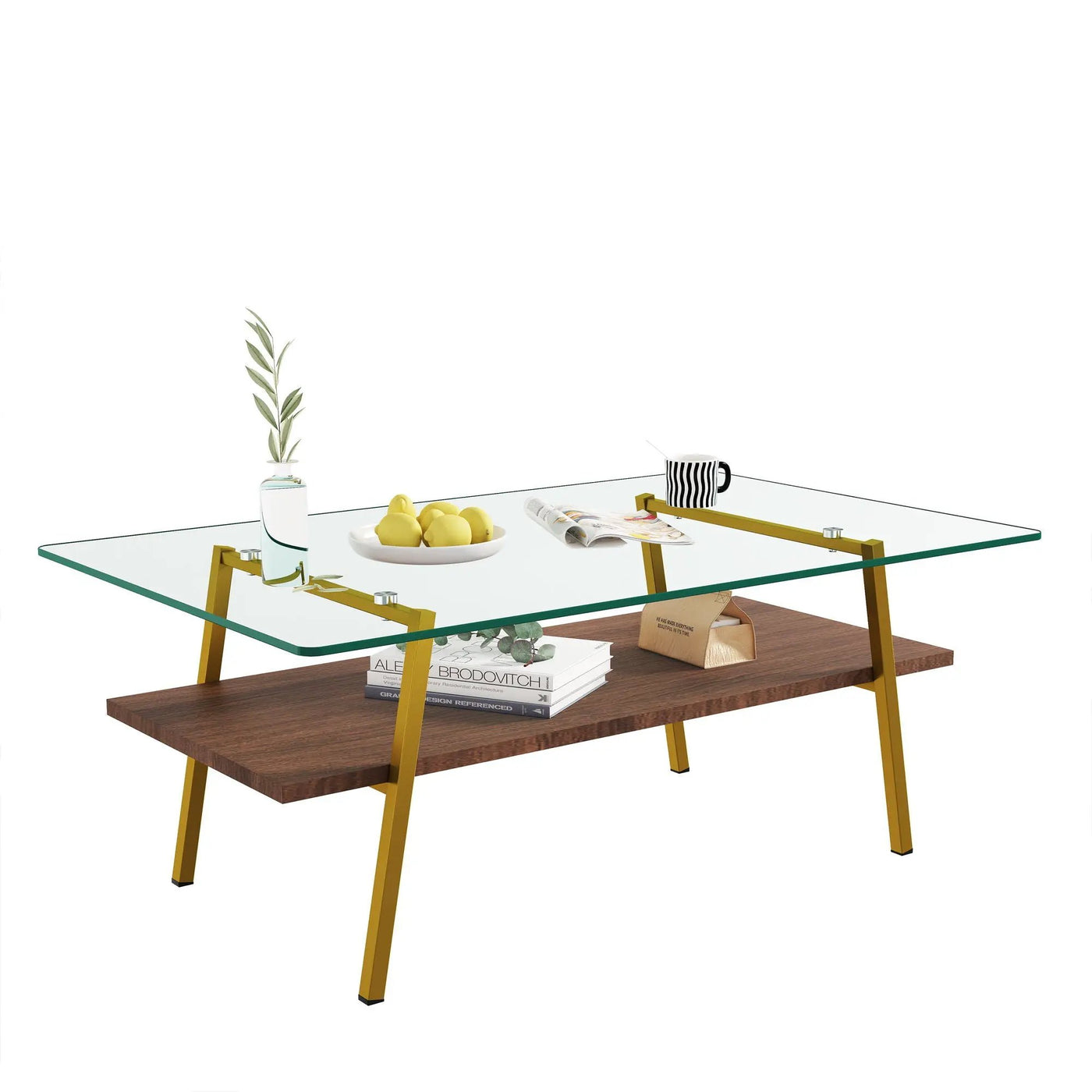 Rectangle Coffee Table, Tempered Glass Tabletop With Metal Legs, Modern Table For Living Room by HouseOfZazla