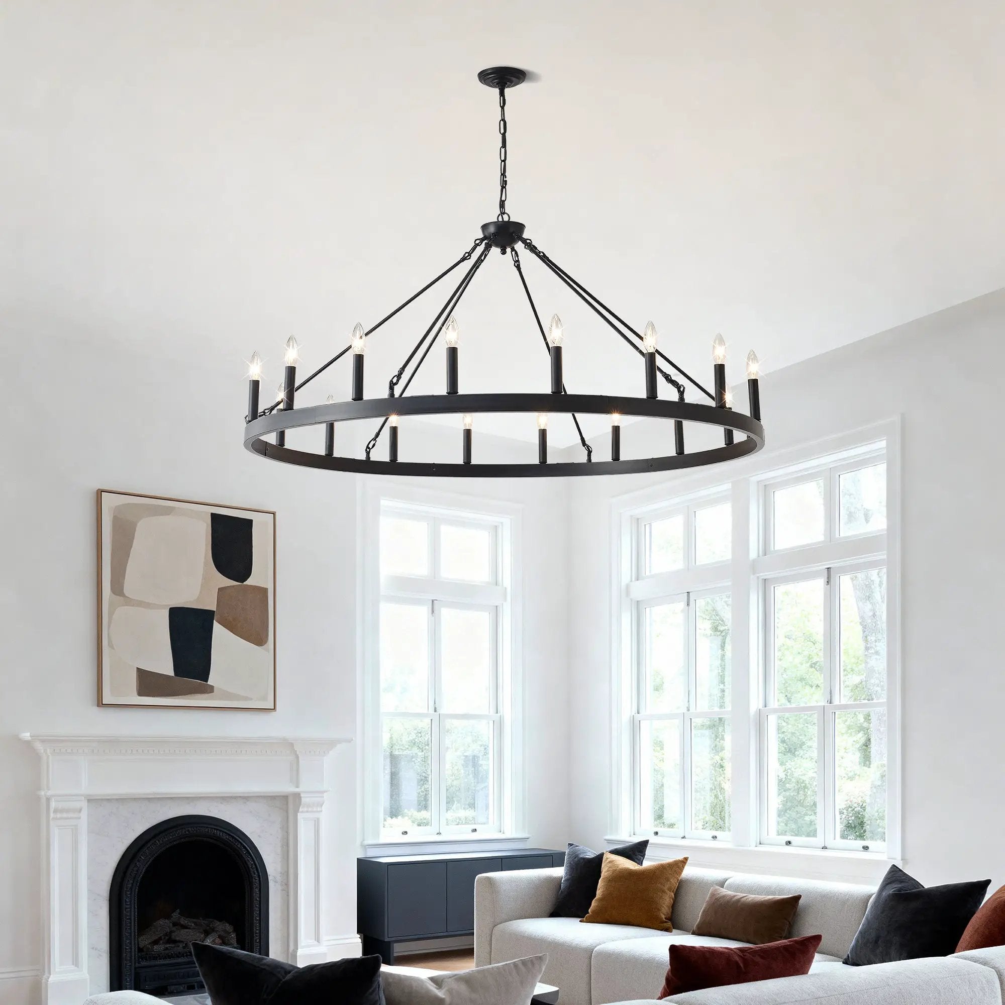 53.15 Inch Matte Black Wagon Wheel Chandelier with 18 Lights by HouseOfZazla