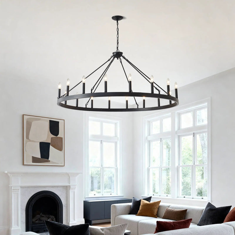53.15 Inch Matte Black Wagon Wheel Chandelier with 18 Lights by HouseOfZazla