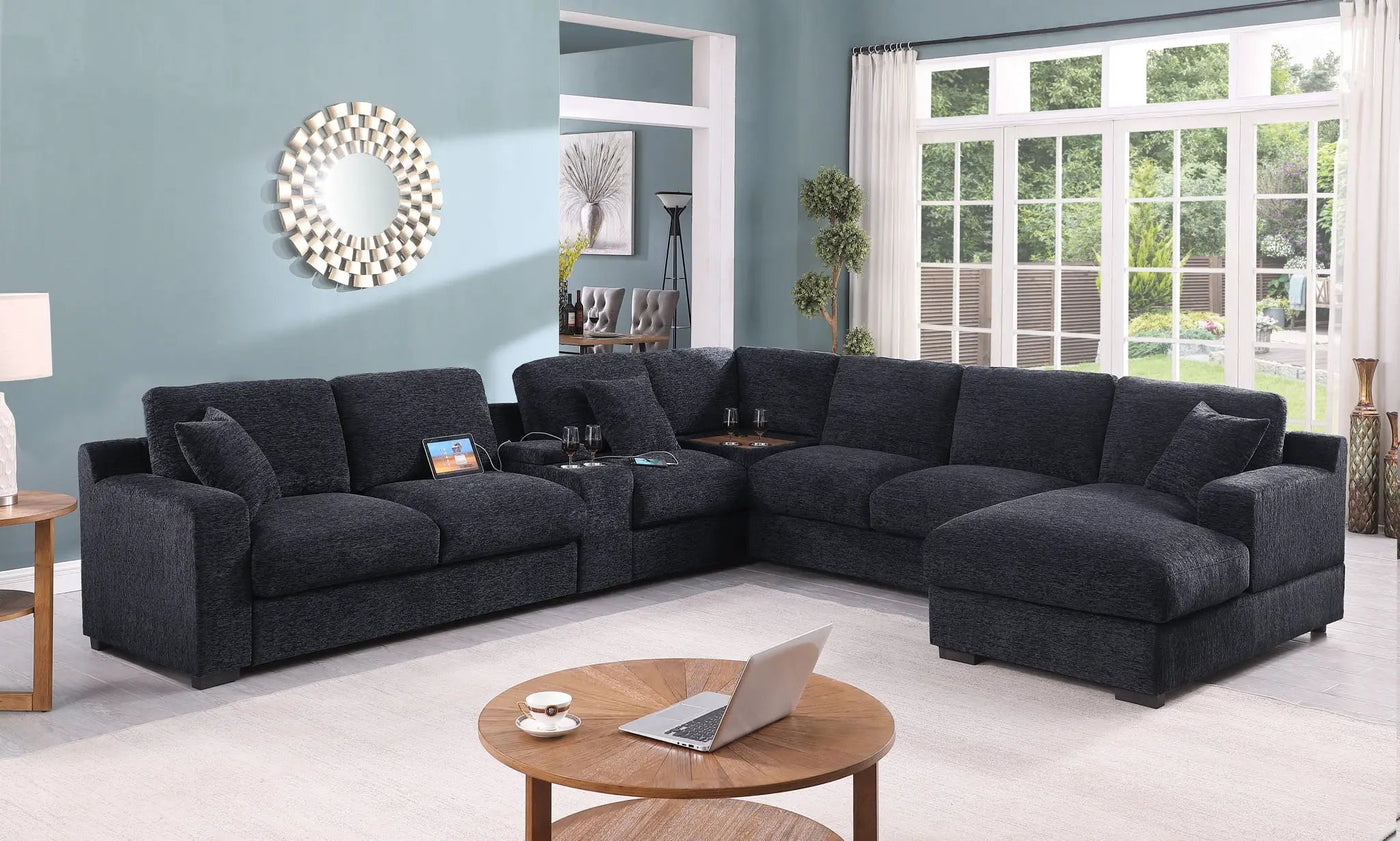 Celine - Fabric Corner Sectional Sofa With Right-Facing Chaise, Cupholders, And Charging Ports by Unique Piece Furniture