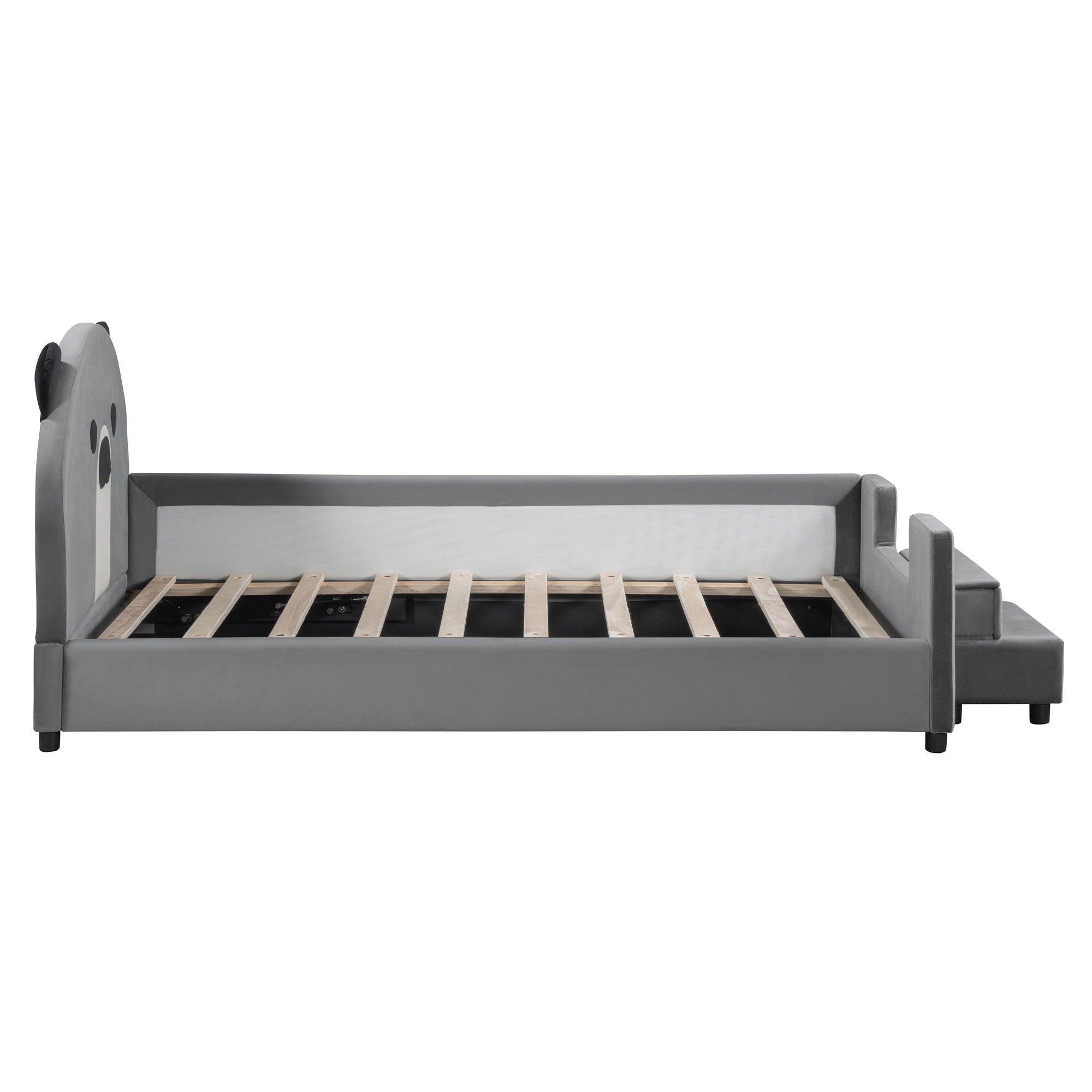 Upholstered Daybed With Bear Shaped Headboard, Hydraulic System And Breathable Fence by HouseOfZazla