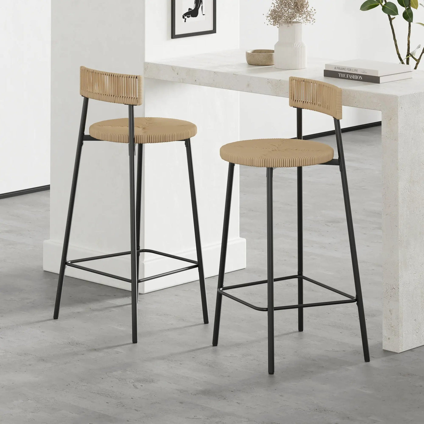 Boho Style Handwoven Paper Rope Counter Stools (Set of 2) by HouseOfZazla