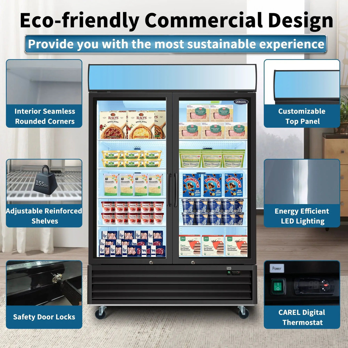 Glass Door Merchandiser Freezer Swing Door Commercial Reach-In Display Freezers With LED Top Panel Upright Freeze Storage by HouseOfZazla