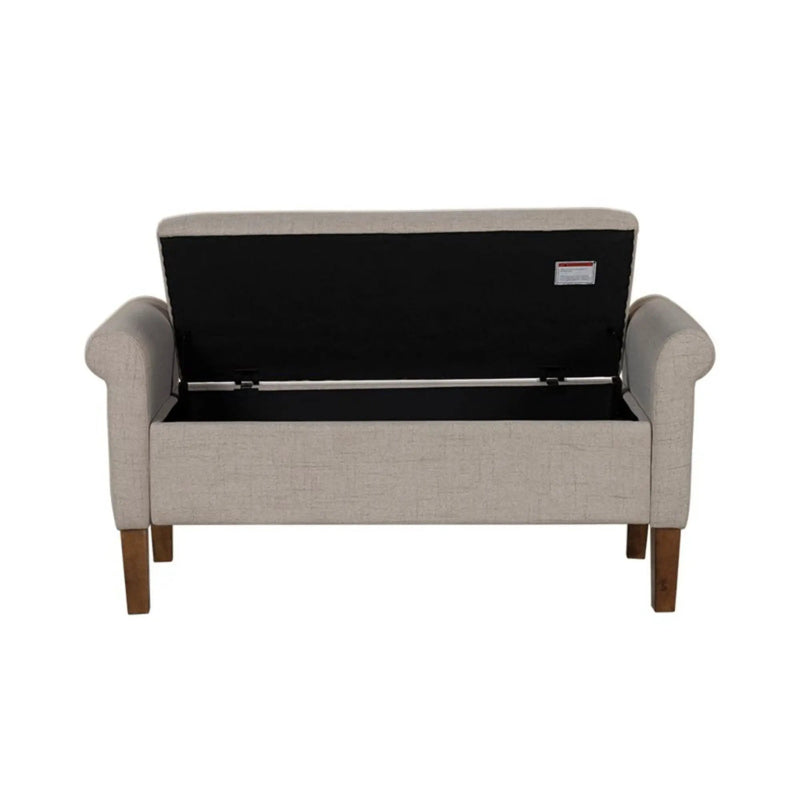 Upholstered Storage Bench With Rolled Armrests - Beige by HouseOfZazla