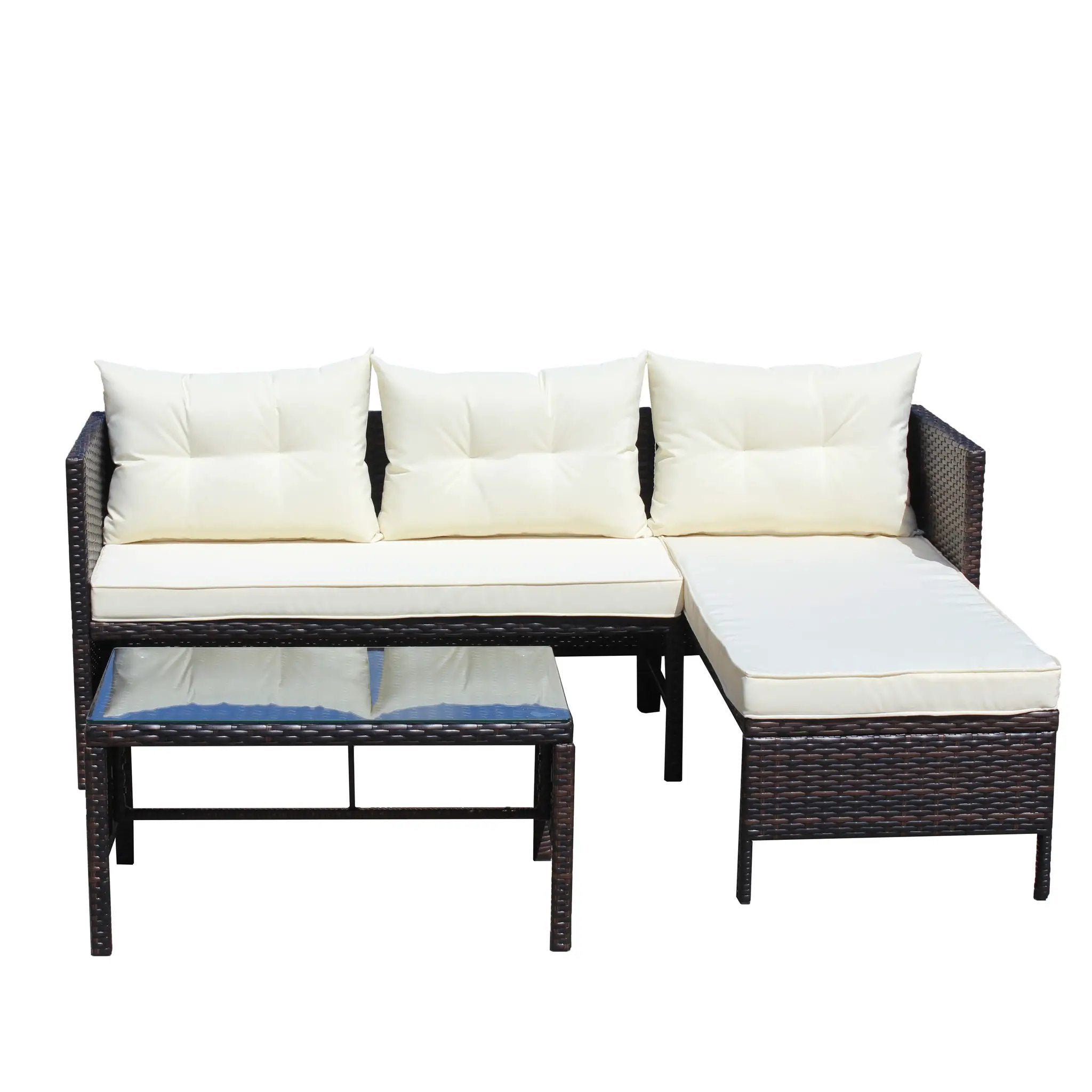 Outdoor Patio Furniture 3-Piece Conversation Set with Wicker Rattan Sectional Sofa by HouseOfZazla