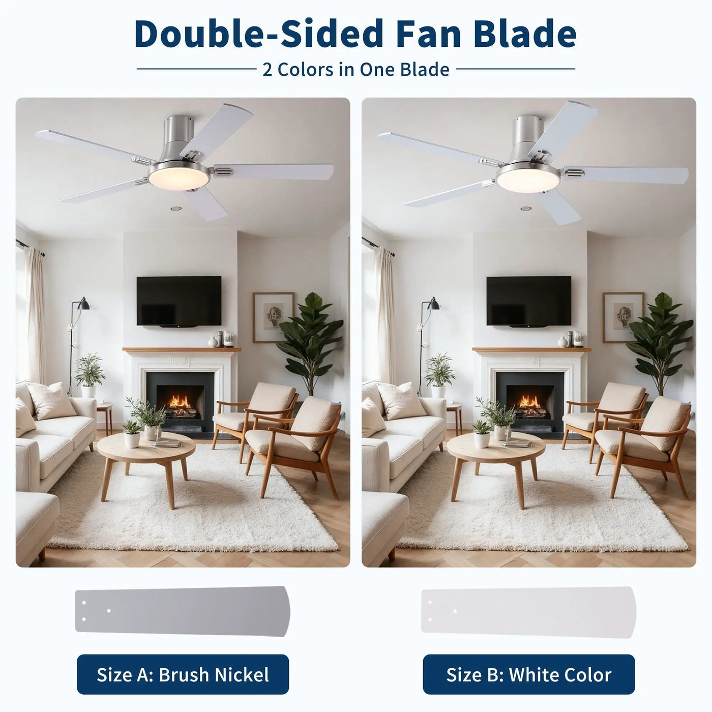 Flush Mount Ceiling Fans With LED Light And Remote Control, 5 Blades by HouseOfZazla