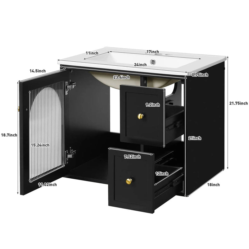 Wall-Mounted Bathroom Vanity Set With Sink, 2 Drawers And Soft-Close Door by Unique Piece Furniture
