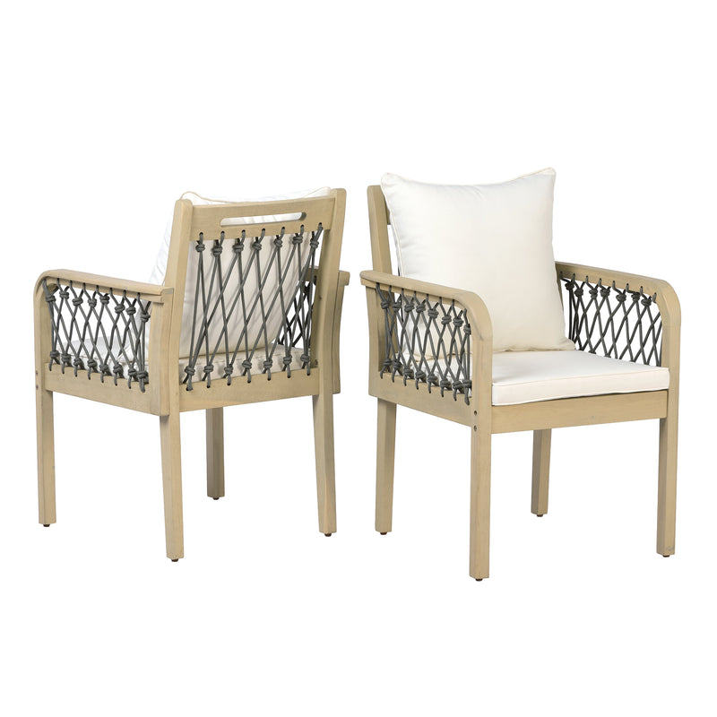 Acacia Wood Patio Chairs with Woven Rope Arms - Set of 2, photo 3 of 9