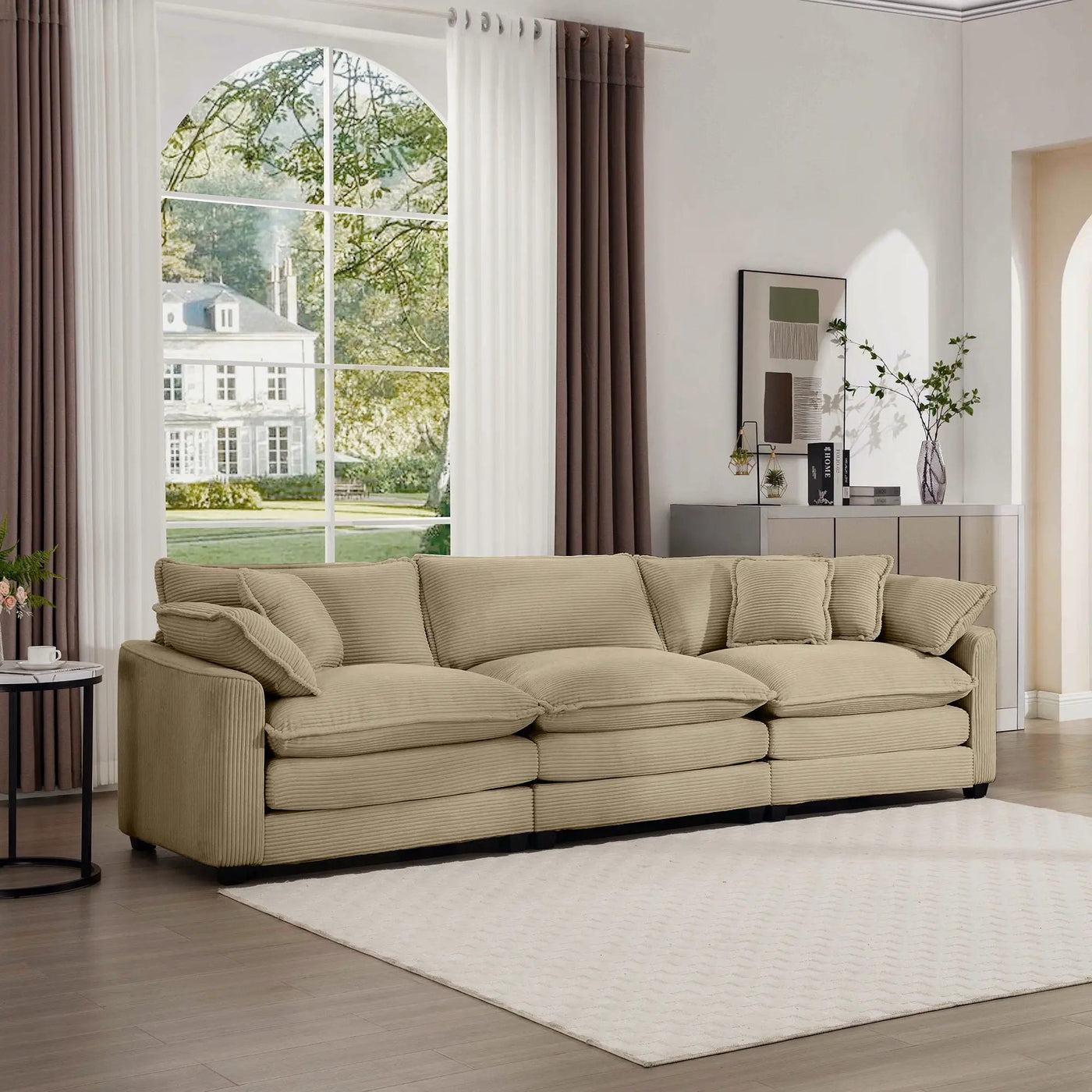 Mid-Century Modern 3 Seater Sectional Sofa With Arm And Throw Pillows by HouseOfZazla