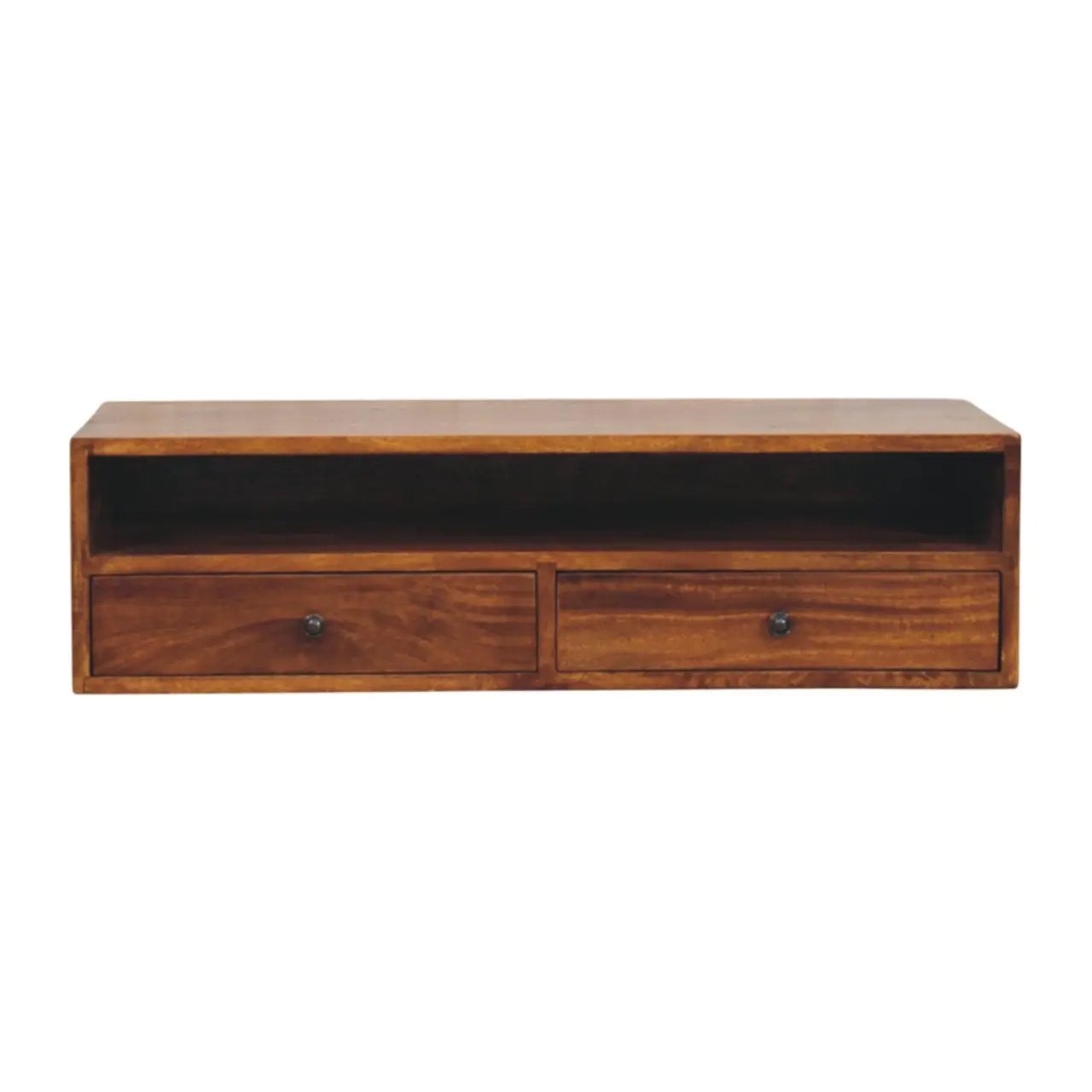 Solid Wood Lunar Wall-Mounted Media Unit, 2-Drawers, Chestnut by HouseOfZazla