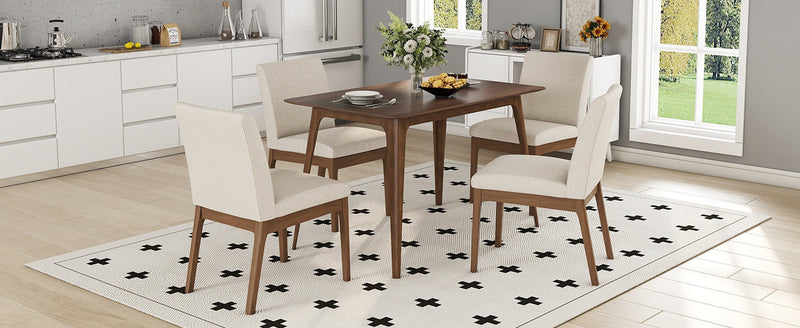 5-Piece Dining Table Set with Upholstered Chairs - Light Beige/Walnut, photo 6 of 10