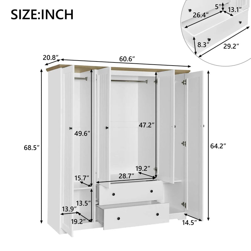 4 Door Wardrobe Armoire With 2 Drawers by Unique Piece Furniture