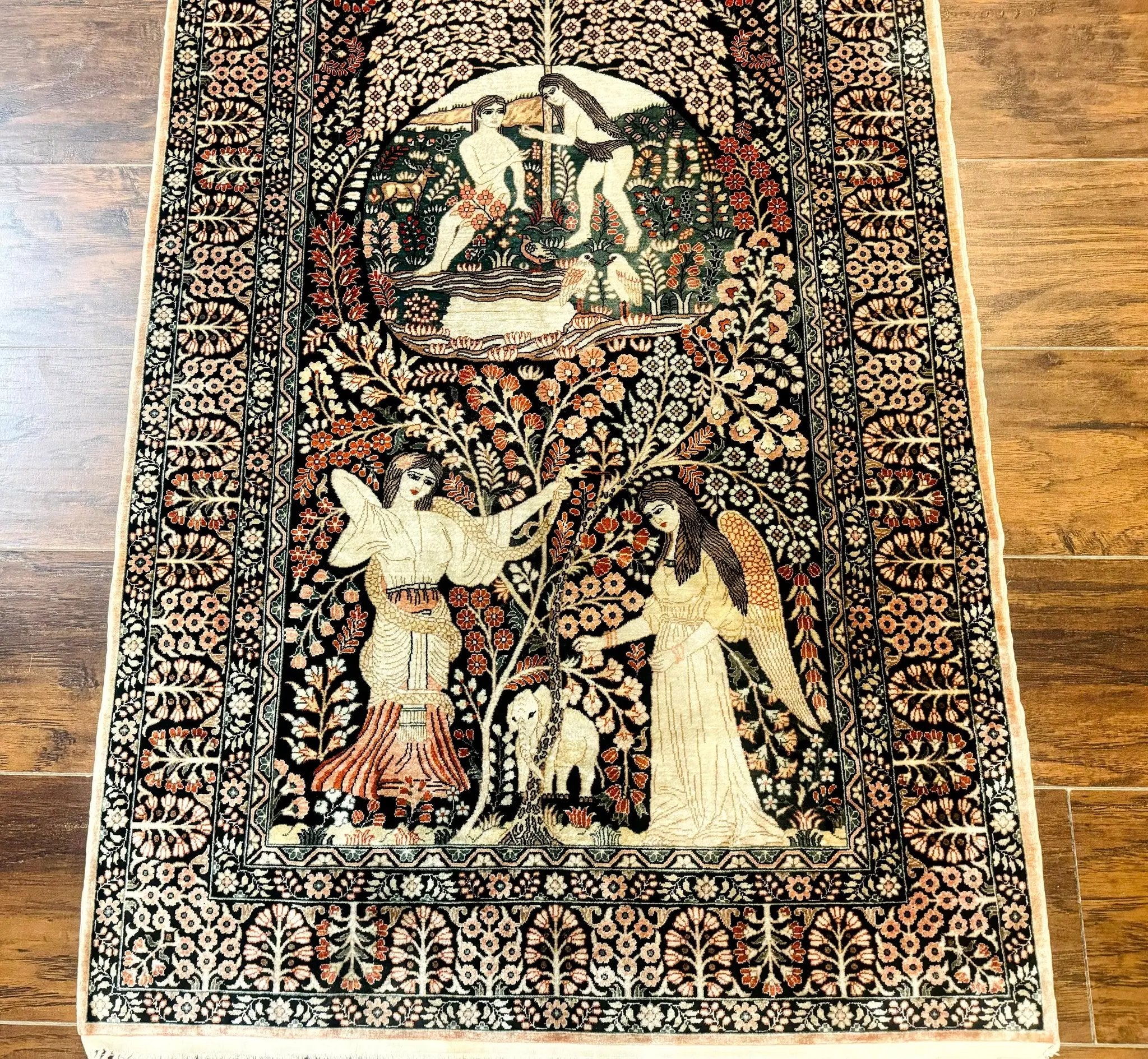 Stunning Sino Persian Pictorial Rug 2.7 x 4, Garden of Eden Adam & Eve Tree of Life Design, Extremely Fine 580 KPSI, Masterpiece by Jewel Rugs