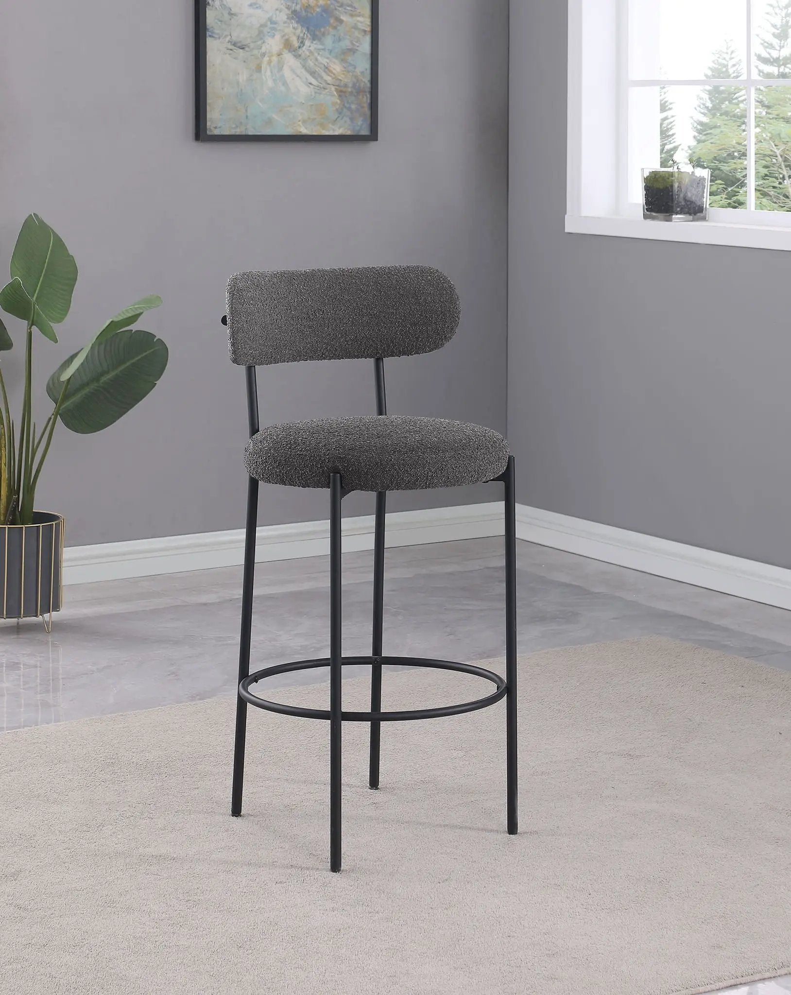 Viola Boucle Upholstered Bar Chair Grey (Set of 2) by Unique Piece Furniture