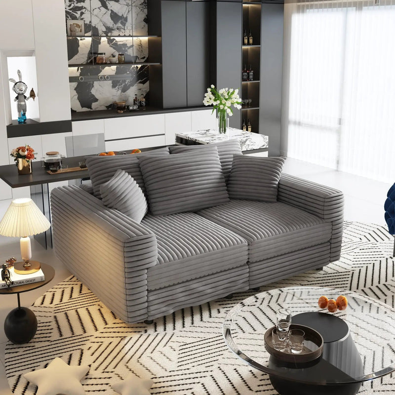 Convertible Deep Seat Sofa With Soft Pillows And Ottomans by HouseOfZazla