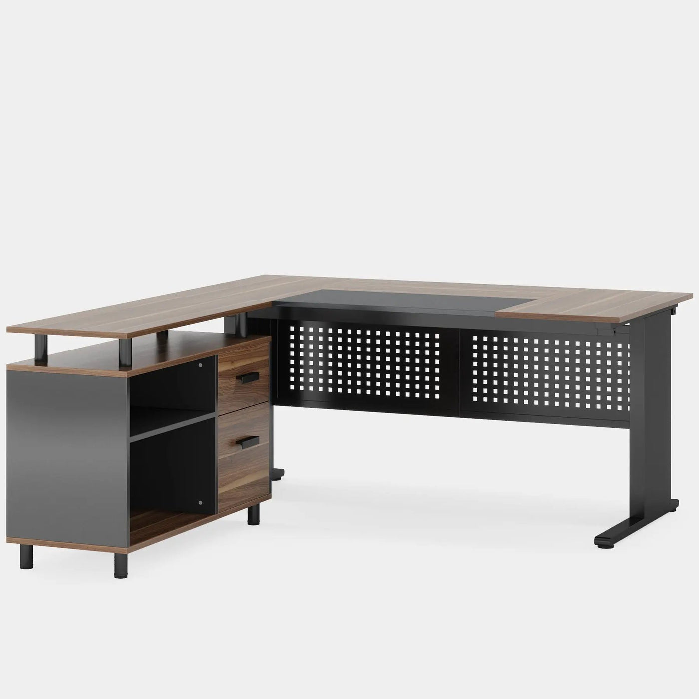 L-Shaped Executive Desk With File Cabinet, Office Workstation With Drawers, Shelves & Storage by HouseOfZazla