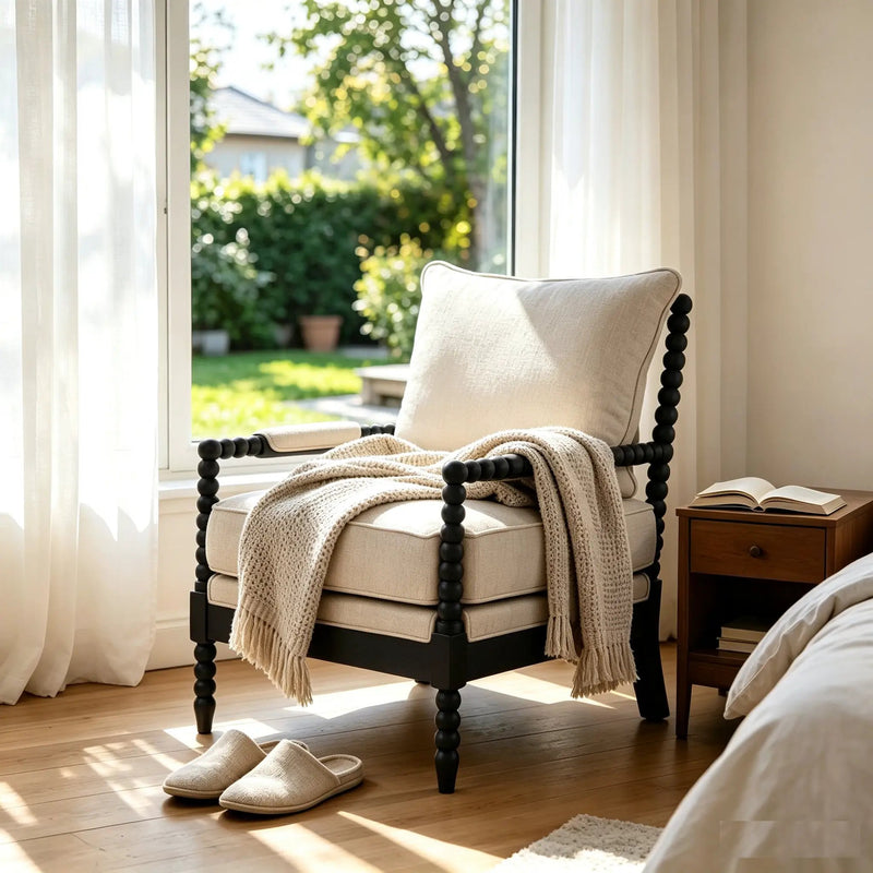 Rubber Wood Accent Chair with Upholstered Fabric by HouseOfZazla