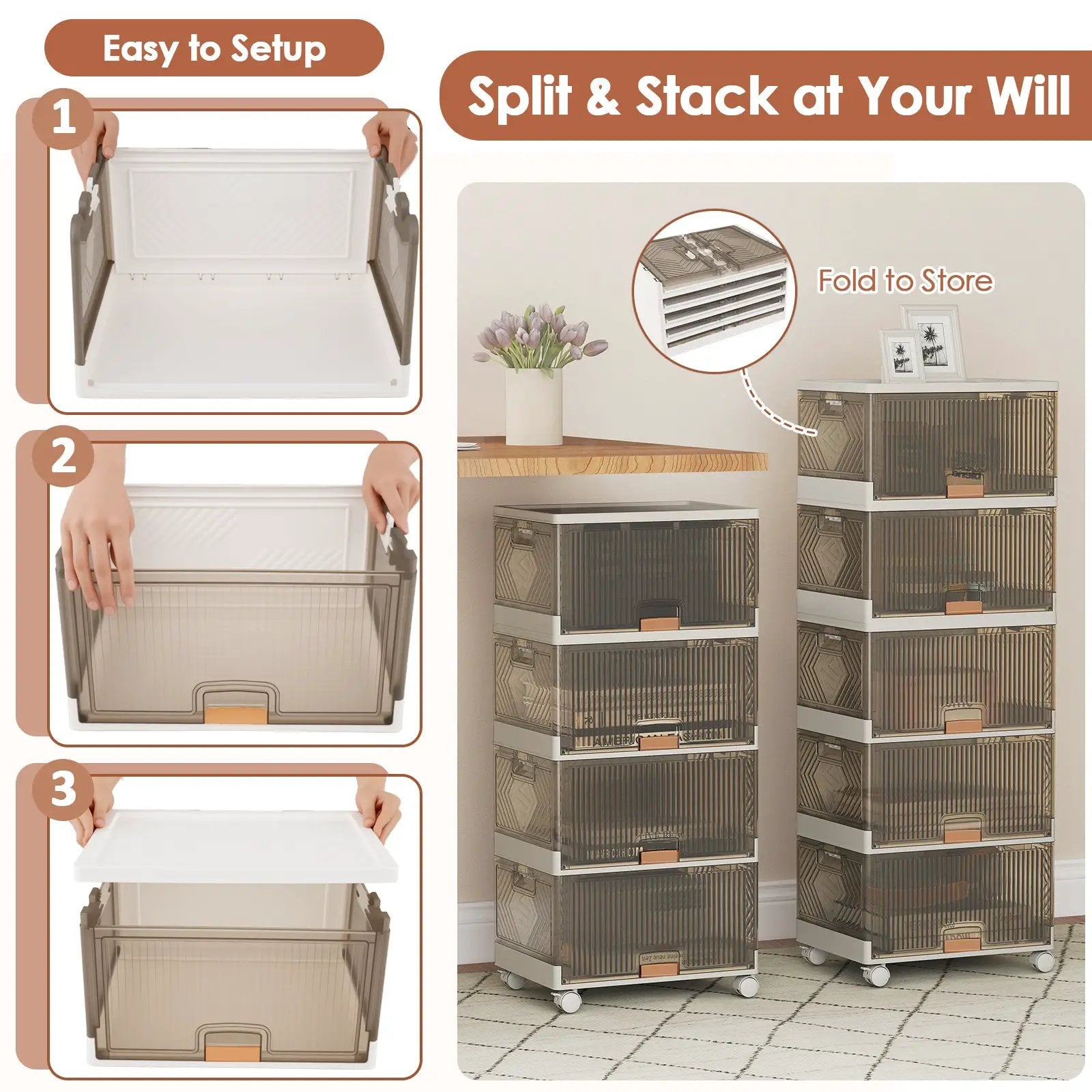 3/4/5/6-Cube Stackable Storage Bins with Detachable Wheels by DirectDeals