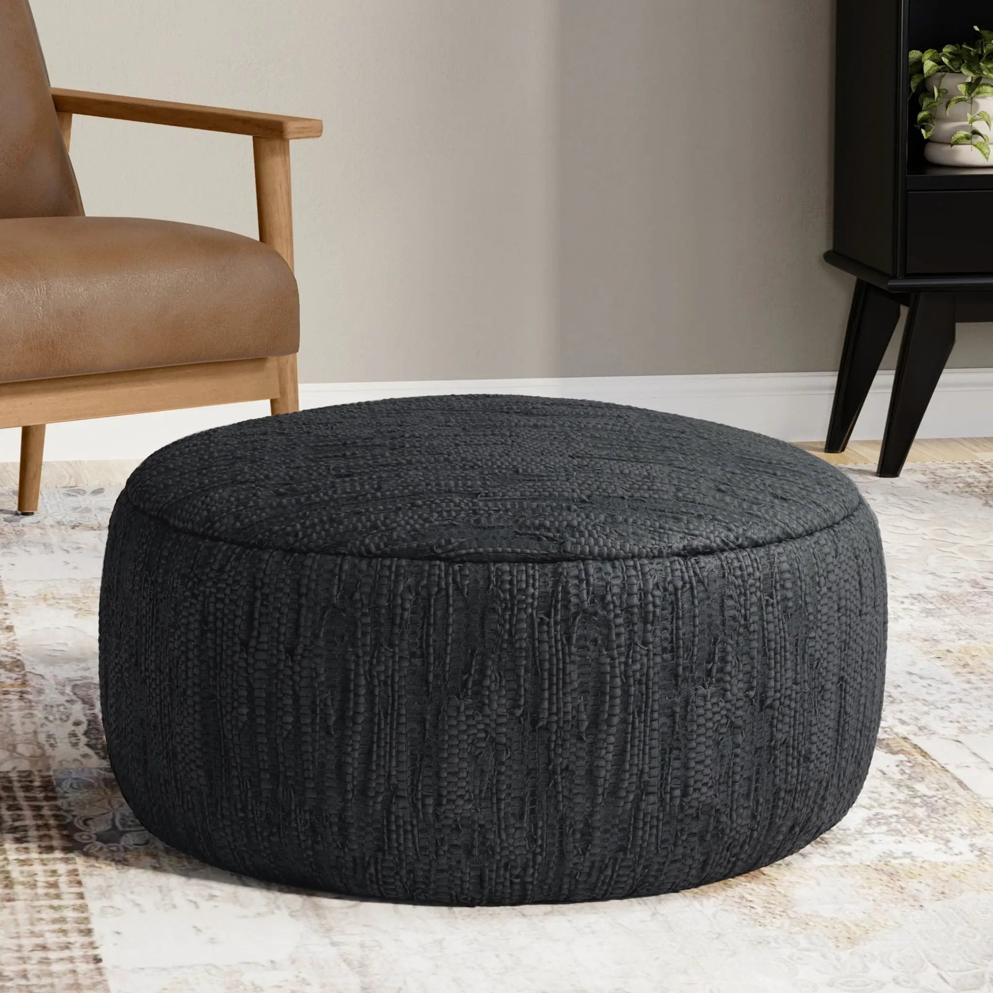 Fredrik - Round Pouf - Black by HouseOfZazla