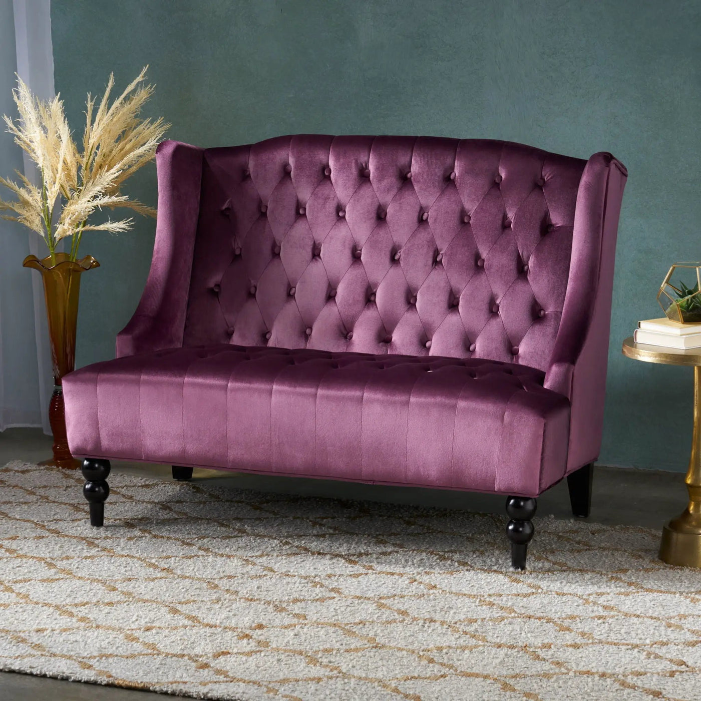 Nurturing Upholstered Loveseat With Wing Back And Diamond Tufting by HouseOfZazla