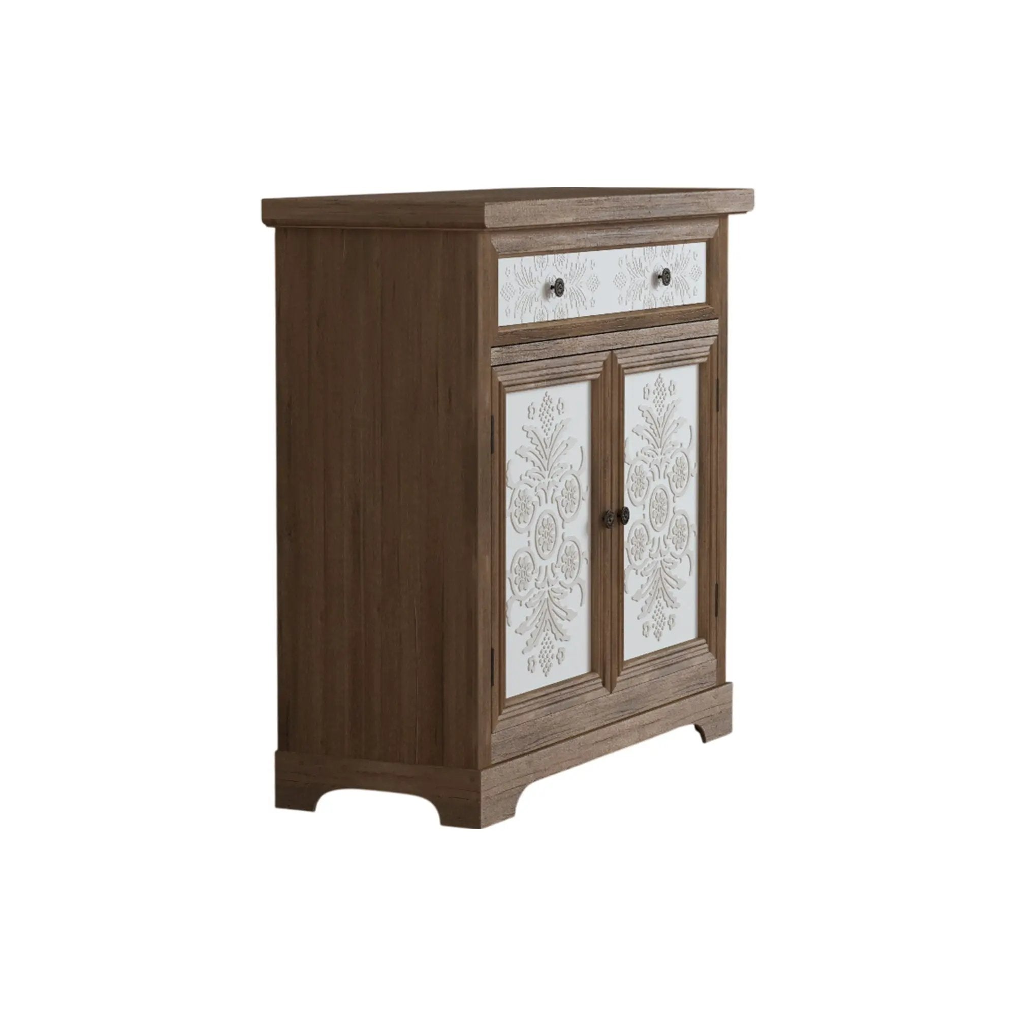 Accent Cabinet With Carved Floral Panels, Sideboard With Drawer And Double Doors - Antique Brown / White by HouseOfZazla