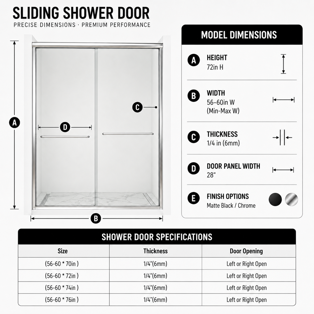 56-60" W x 72" H Framed Double Sliding Shower Door by HouseOfZazla