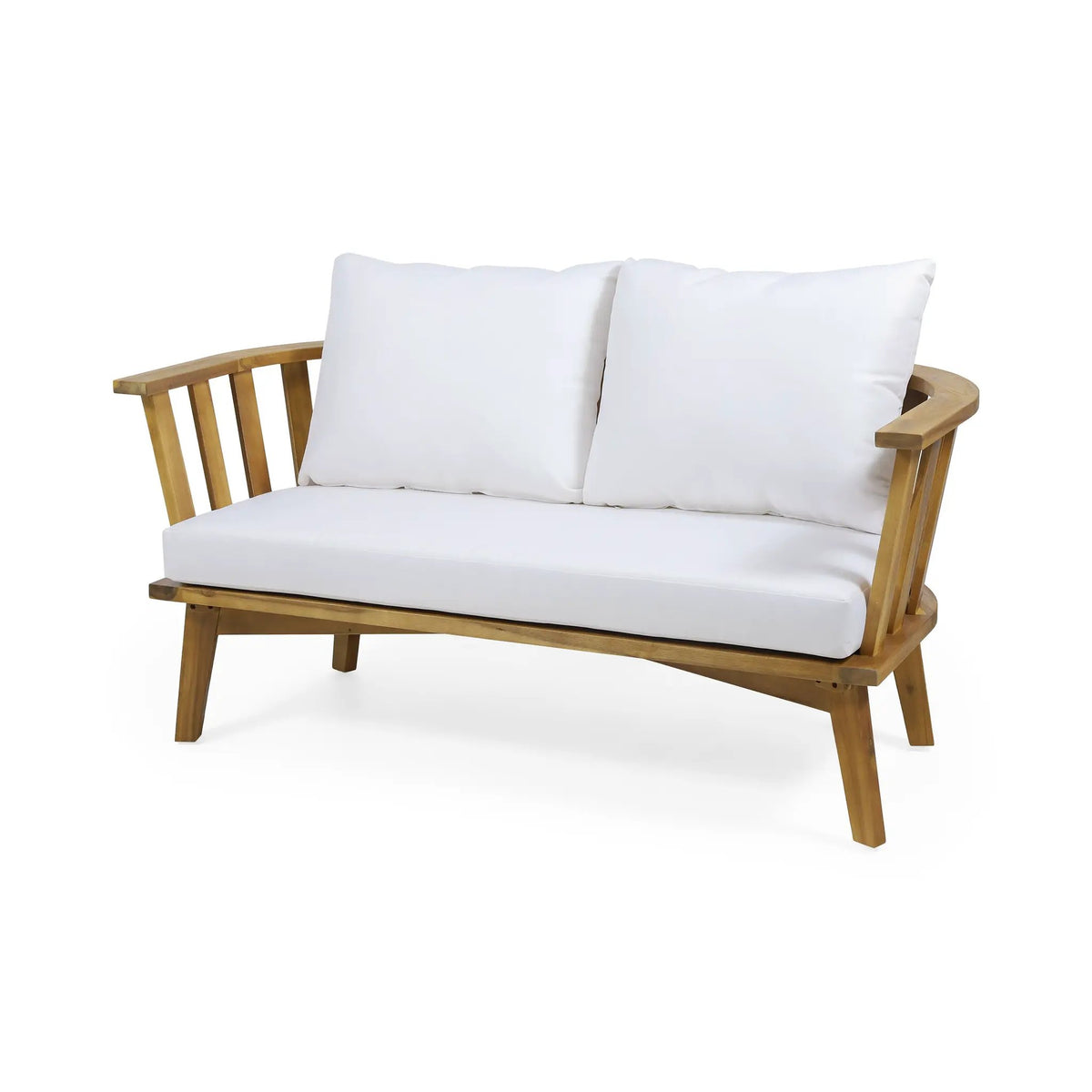 Outdoor Wooden Loveseat with Cushions - White/Teak by HouseOfZazla