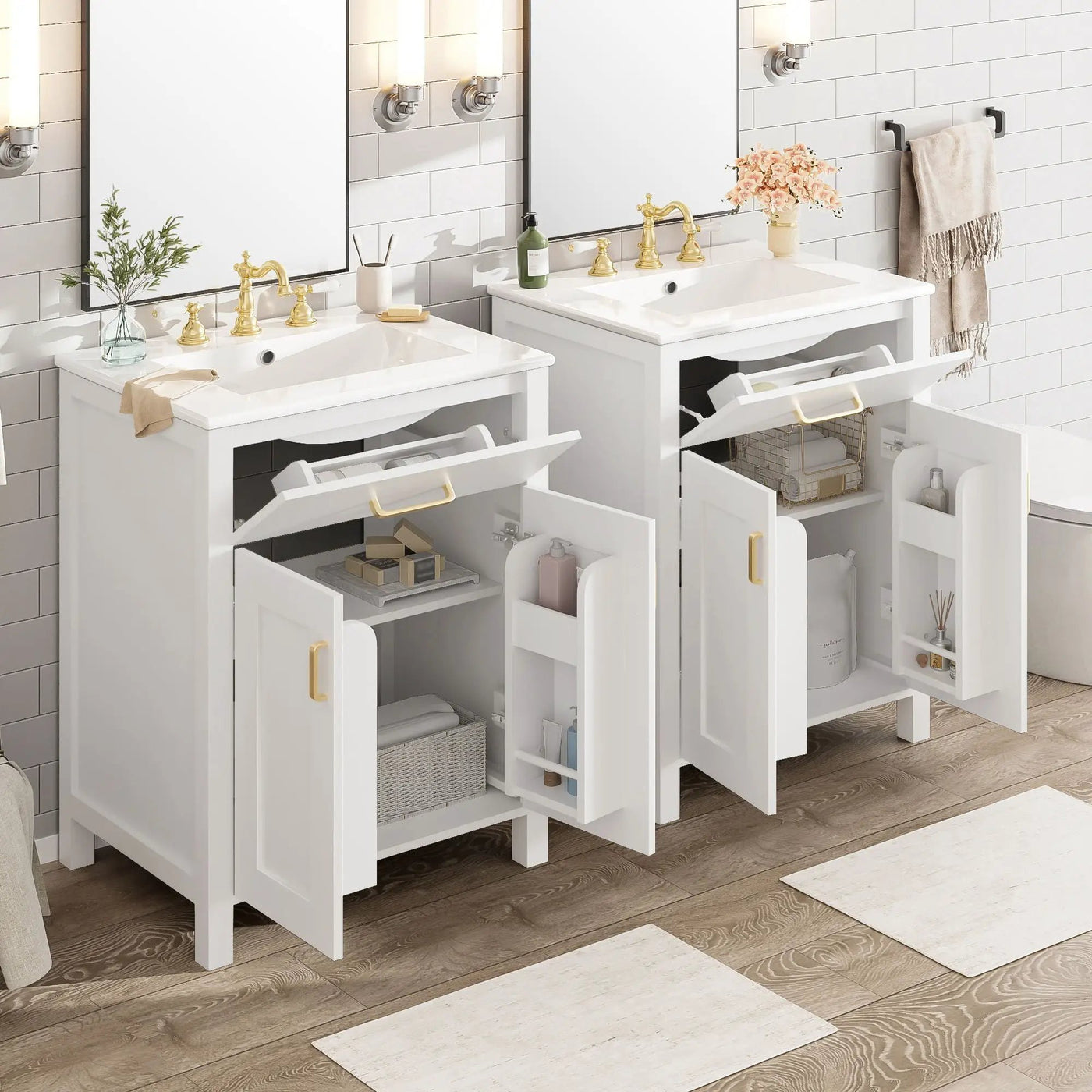 Modern Bathroom Vanity With Ceramic Sink, Soft-Close Doors, Flip Drawer, U-Shaped Shelves, Elegant Storage Solution by HouseOfZazla