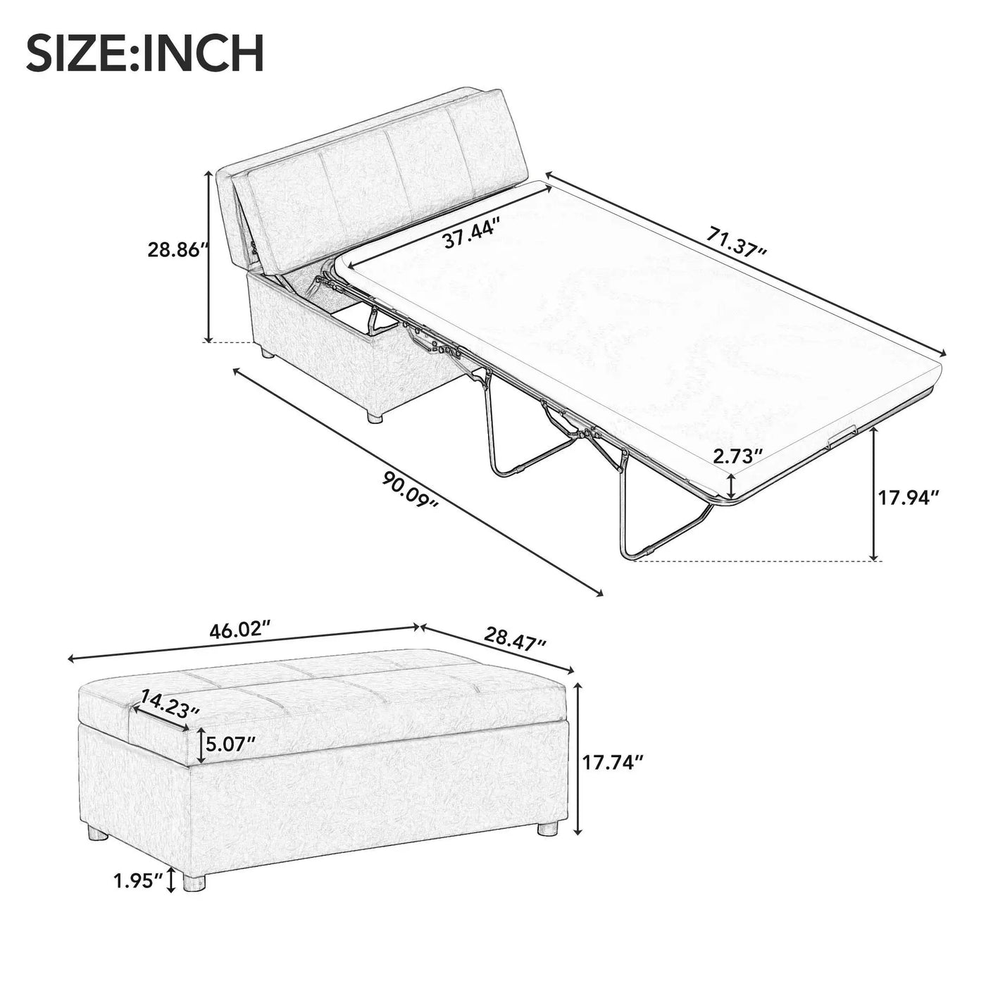 Twin Size Folding Ottoman Sleeper Bed With Mattress Convertible Guest Bed by HouseOfZazla