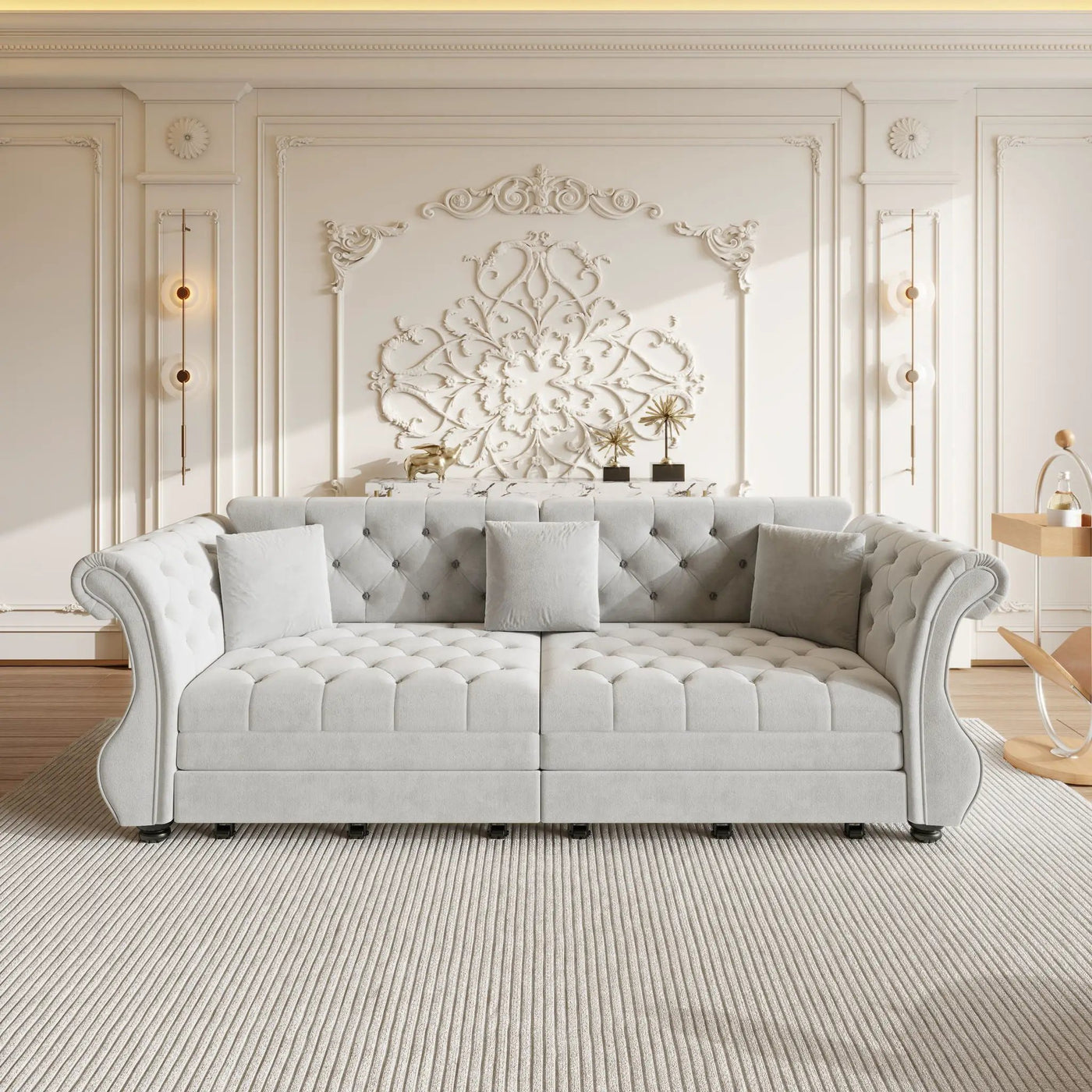 Oversized Chesterfield Pull Out Sofa Bed, Roll Arm Couch With Flower Tufting For Living Room by HouseOfZazla