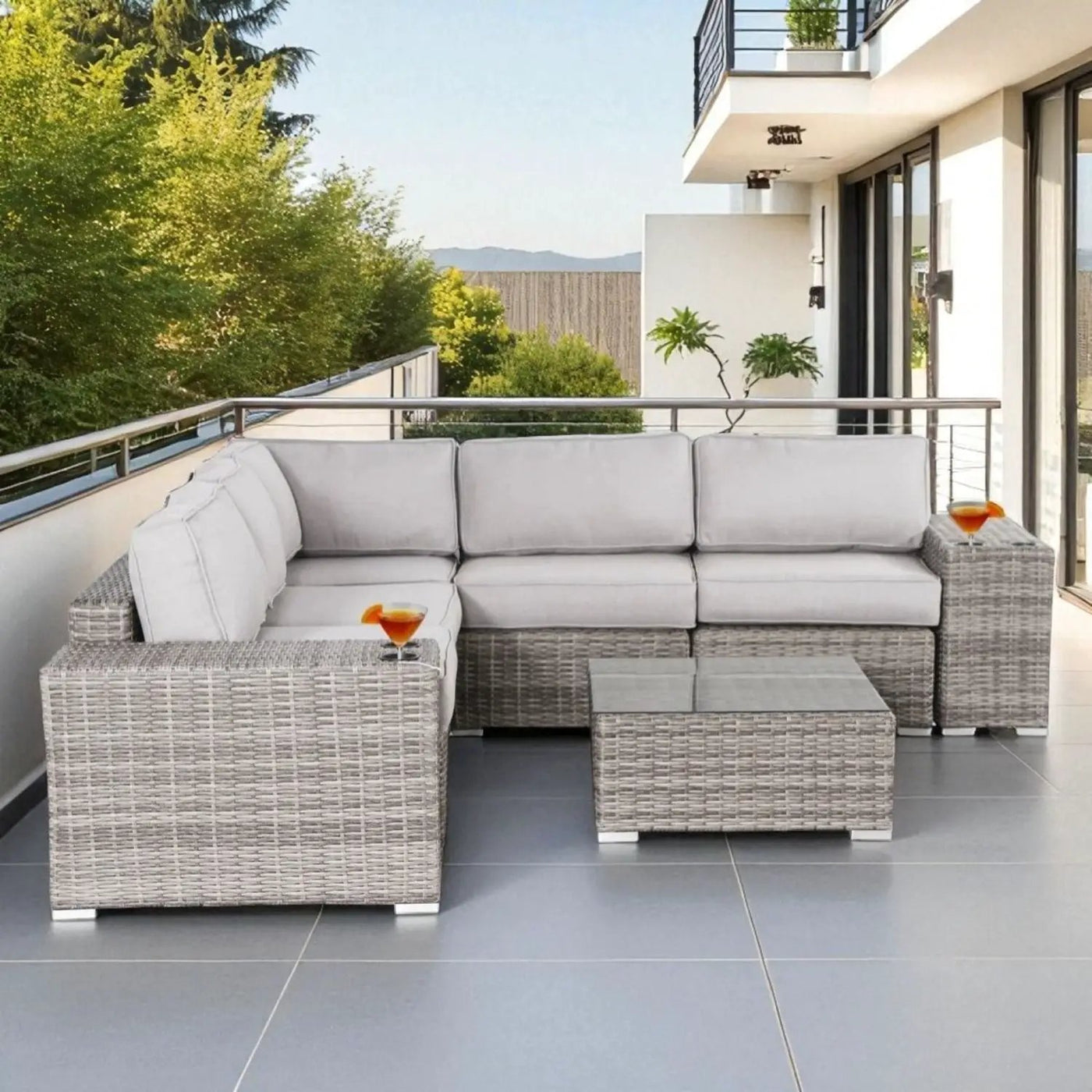 Modern Patio Rattan Sectional Set With Cushions by HouseOfZazla