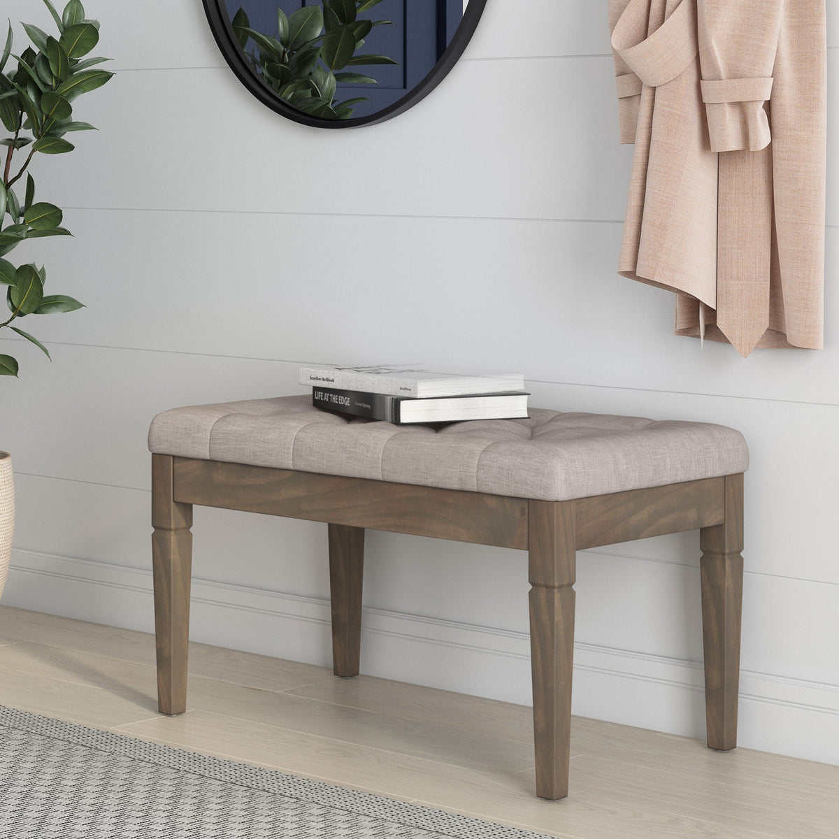 Upholstered Tufted Ottoman Bench with Solid Wood Base - Multiple Colors, photo 9 of 26