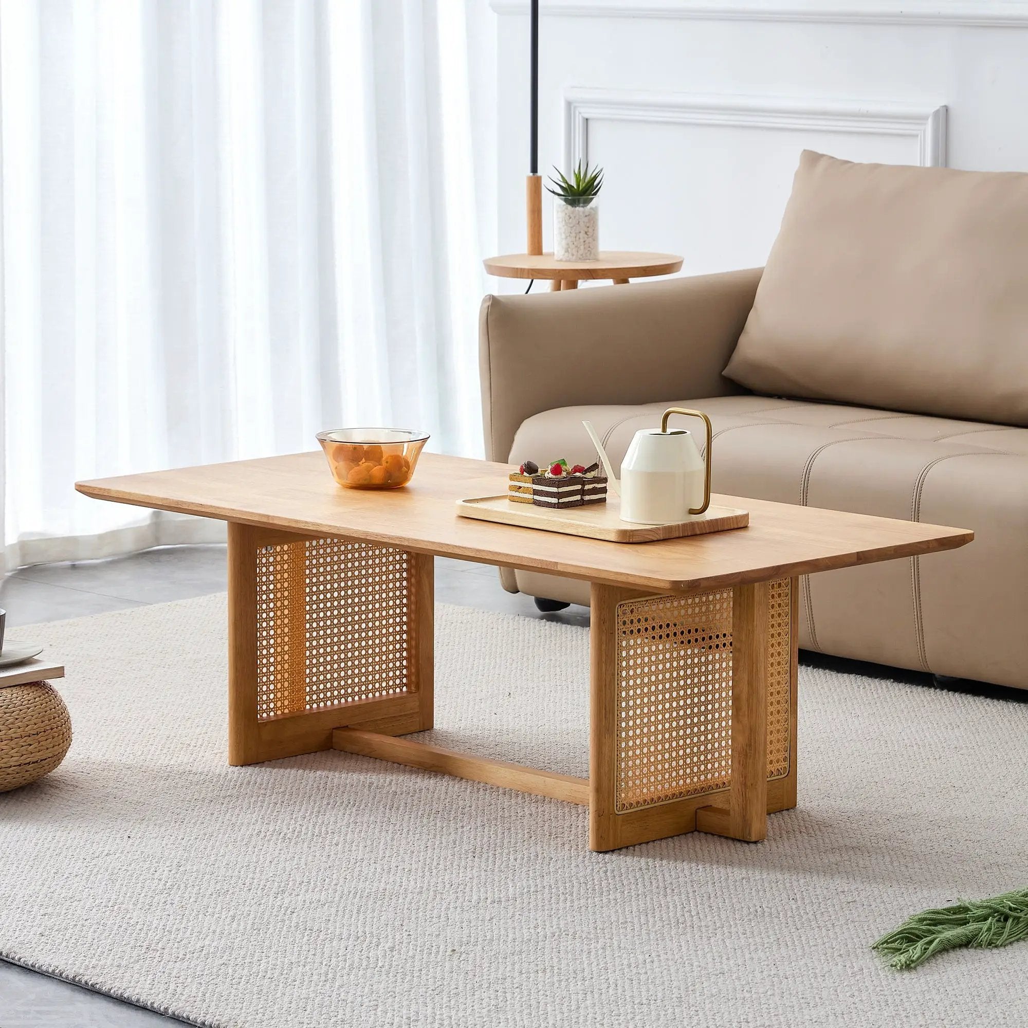 Natural Rubber Wood and Solid Wood Minimalist Coffee Table by BLAKHOM