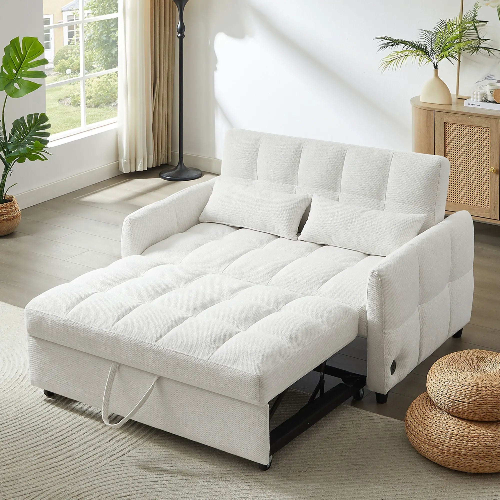 Loveseat Sofa Pull-Out Bed With Adjustable Backrest, 3 USB Ports And 2 Lumbar Pillows For Living Room by HouseOfZazla