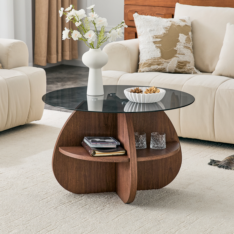 Creative Cross-Structure Round Coffee Table with Glass Top by HouseOfZazla