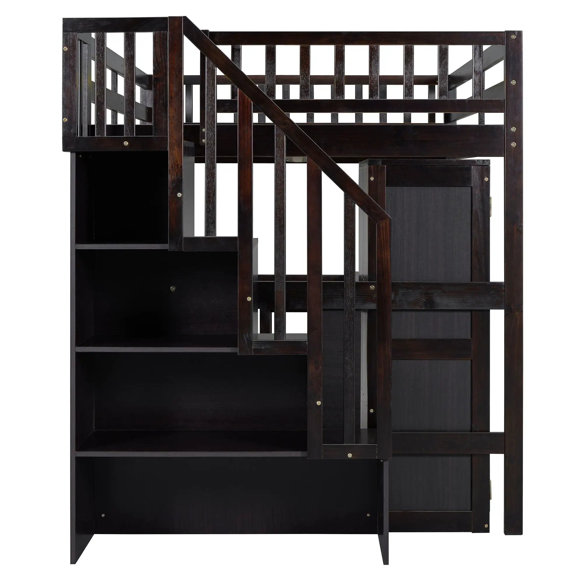 Loft Bed With Stairs, Bookshelf, Drawers, Desk & Wardrobe, Space Saving Multifunctional Furniture by HouseOfZazla