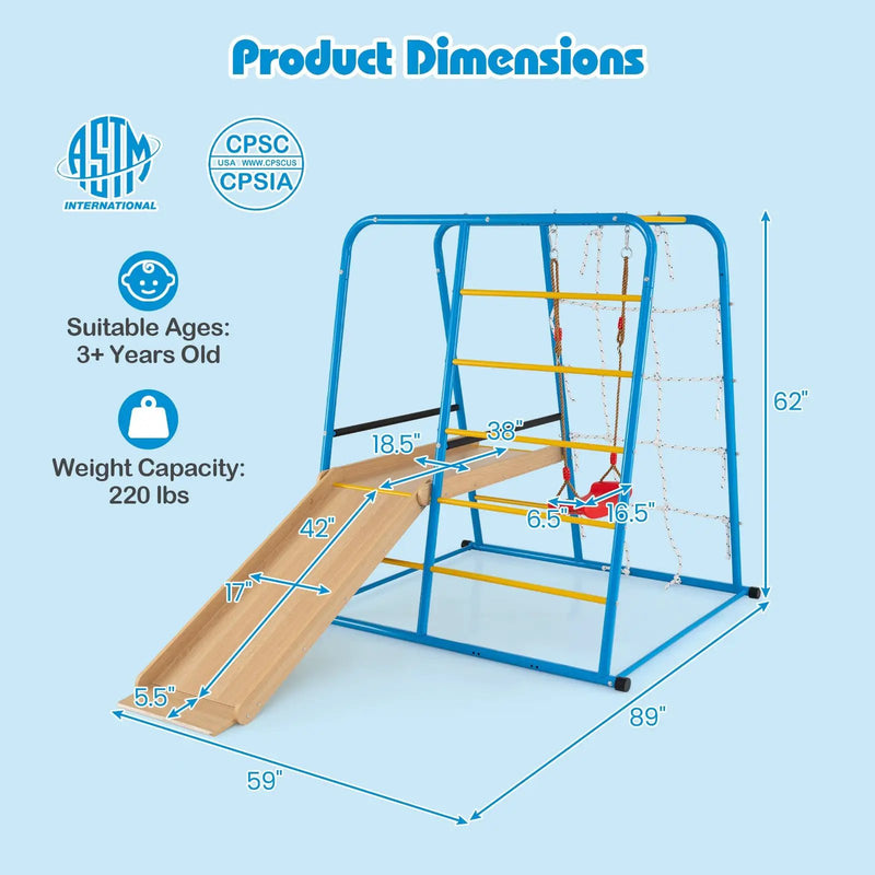 6-in-1 Indoor Jungle Gym with Slide for Boys and Girls 3+ Years Old-Blue by DirectDeals