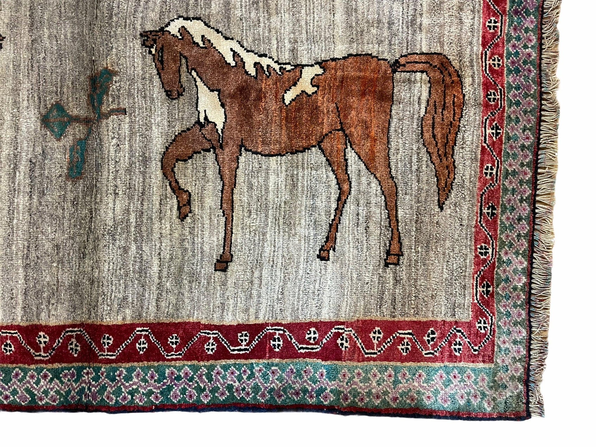 4 X 6 Handmade Rug Zagros New Vintage Quality Wool Rug Horses Silver Brown Nice by Jewel Rugs