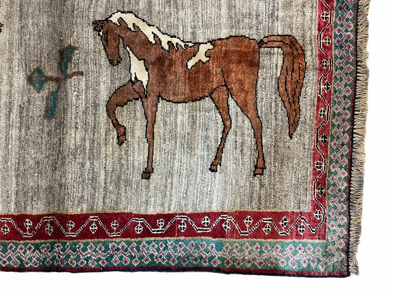 4 X 6 Handmade Rug Zagros New Vintage Quality Wool Rug Horses Silver Brown Nice by Jewel Rugs