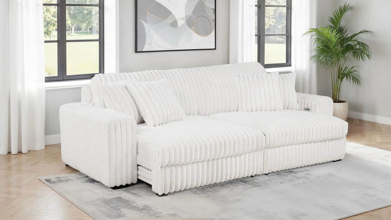 Jacana Corduroy Upholstered Dual Power Chaise Sofa Ivory by Unique Piece Furniture