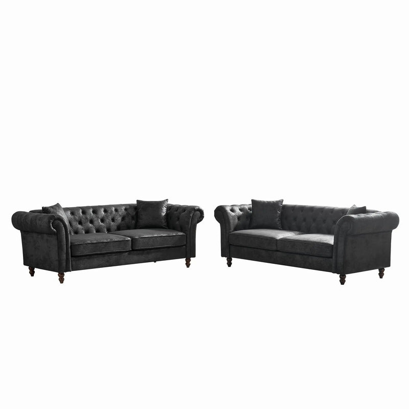 Chesterfield 3 And 3 Seater Sofa Set High Tech Fabric Roll Armrest Upholstered Couch by Unique Piece Furniture