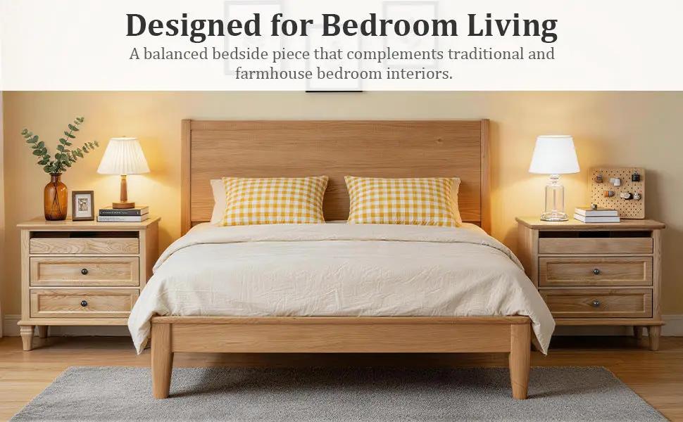28" Wood Nightstand with Charging Station by HouseOfZazla