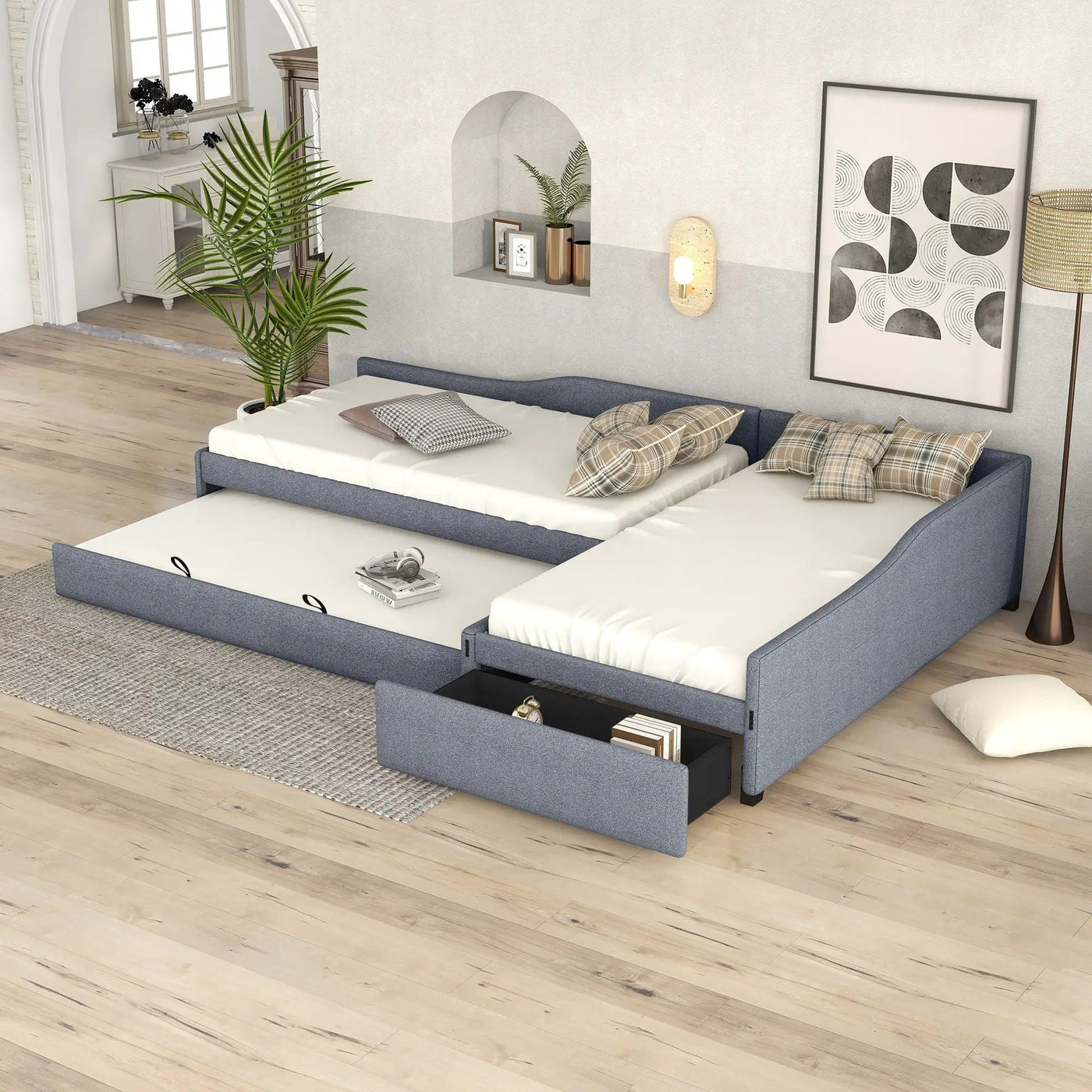 Upholstered Double Daybed With Trundle And Drawer by Unique Piece Furniture