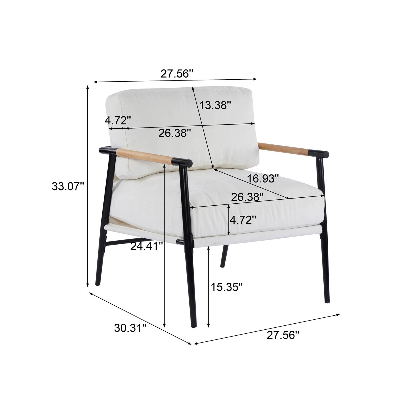 Modern Accent Chair With Plush Cushions and Wooden Armrests by HouseOfZazla