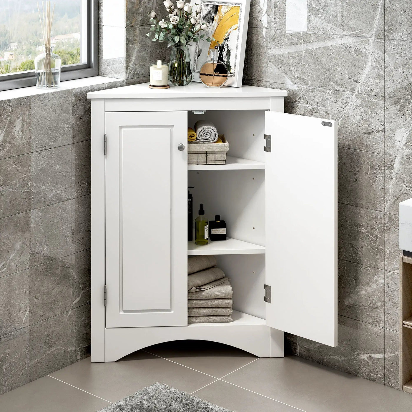 Triangle Bathroom Storage Cabinet With Adjustable Shelves, Freestanding Floor Cabinet For Home Kitchen by HouseOfZazla