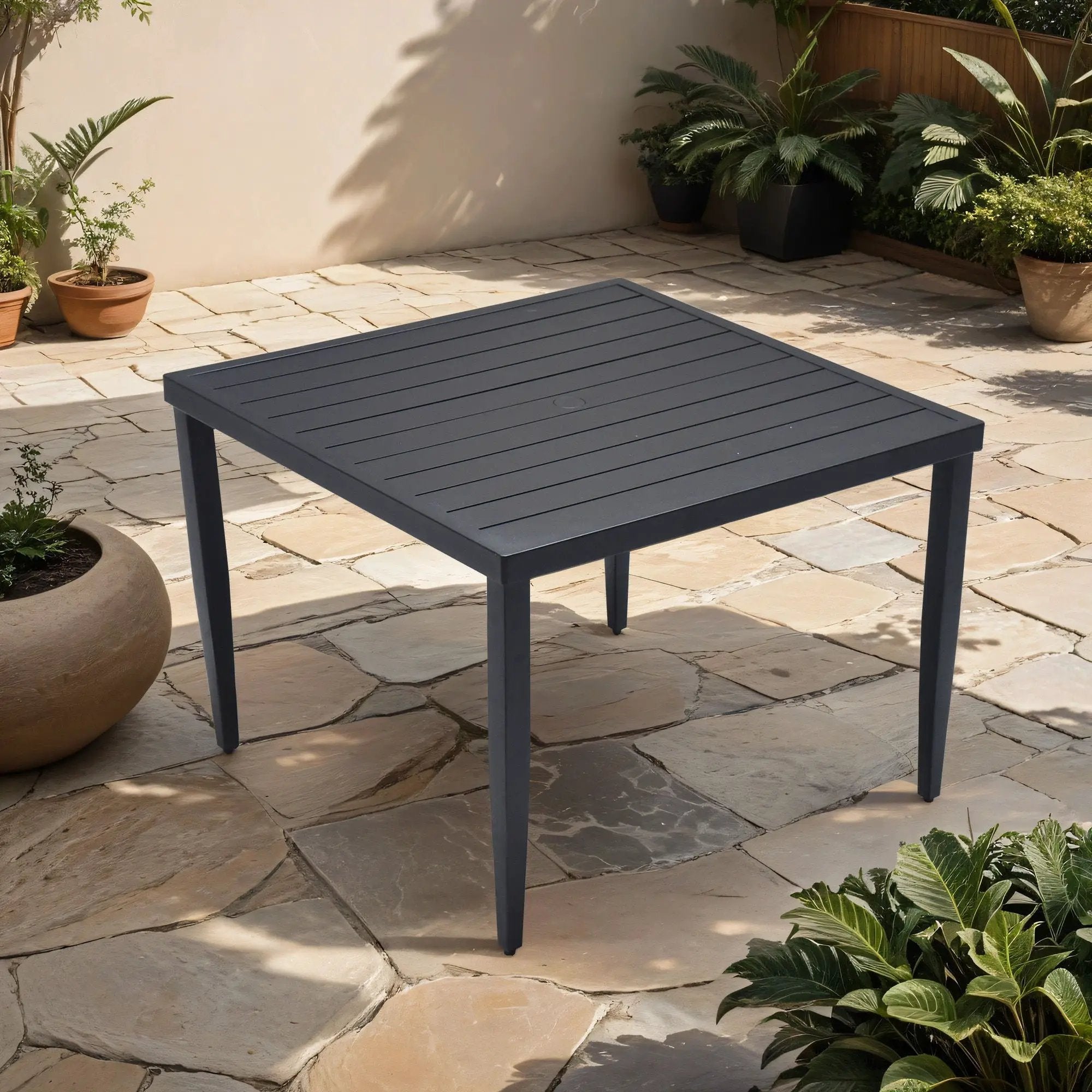 Outdoor Patio Dining Table With Tapered Feet & Umbrella Hole by HouseOfZazla