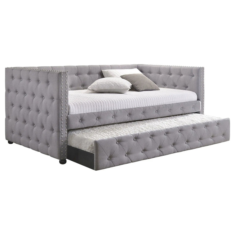 Cross - Upholstered Twin Daybed With Trundle - Gray by HouseOfZazla