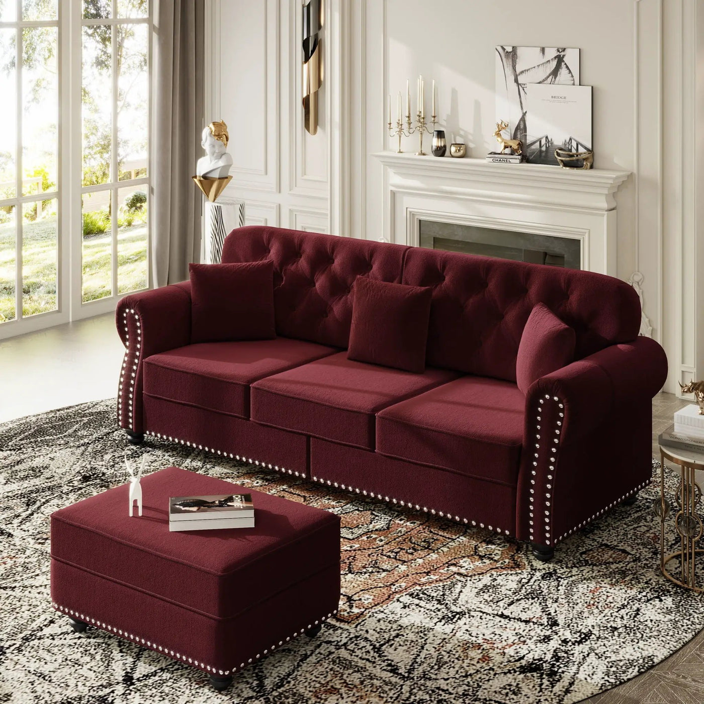 Upholstered 3 Seater Sofa Set With Ottoman by HouseOfZazla