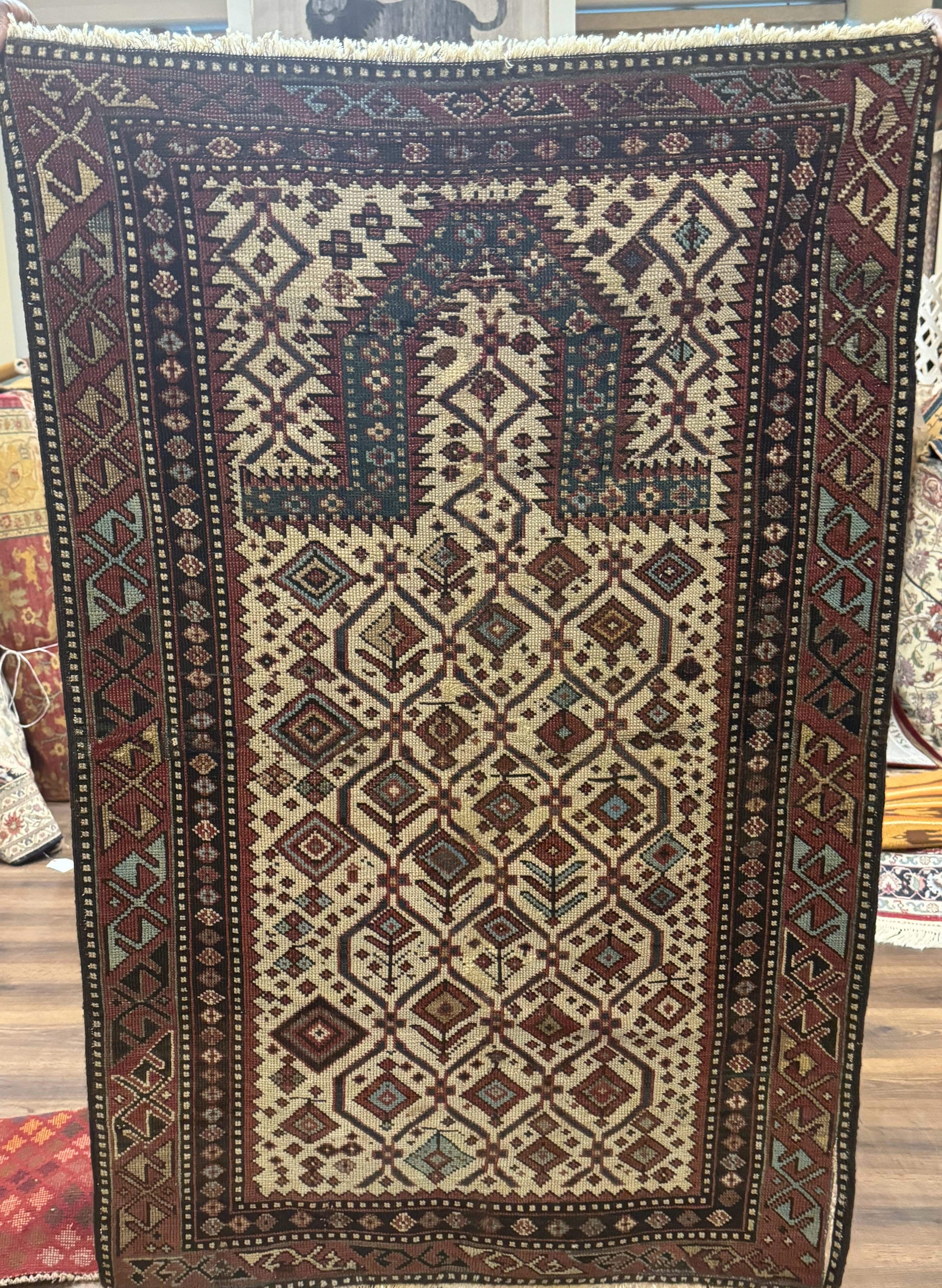 Antique Caucasian Shirvan Rug 3x5, Dagestan Prayer Rug, Collectible, Early 20th Century Rug by Jewel Rugs