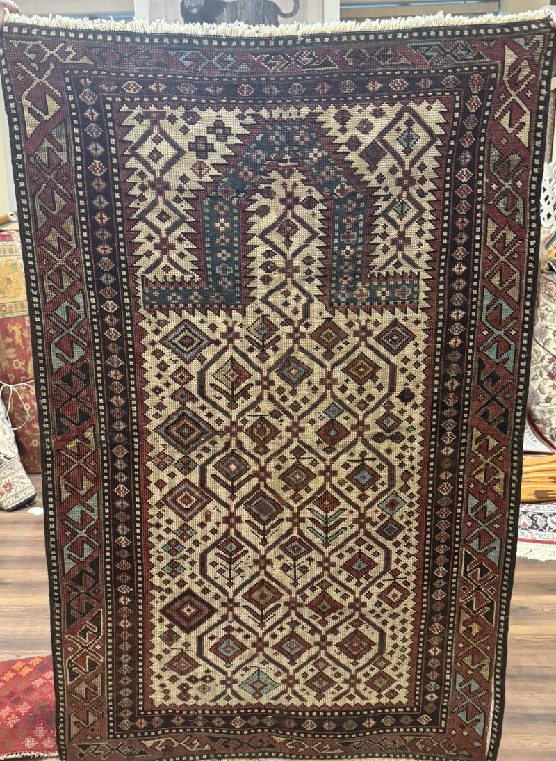 Antique Caucasian Shirvan Rug 3x5, Dagestan Prayer Rug, Collectible, Early 20th Century Rug by Jewel Rugs